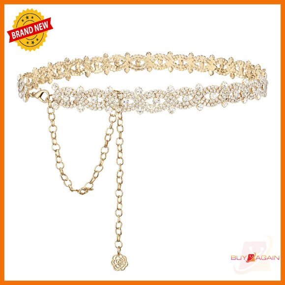 Rhinestone Crystal Belt Floral Design Adjustable 27-42 Inch Waist